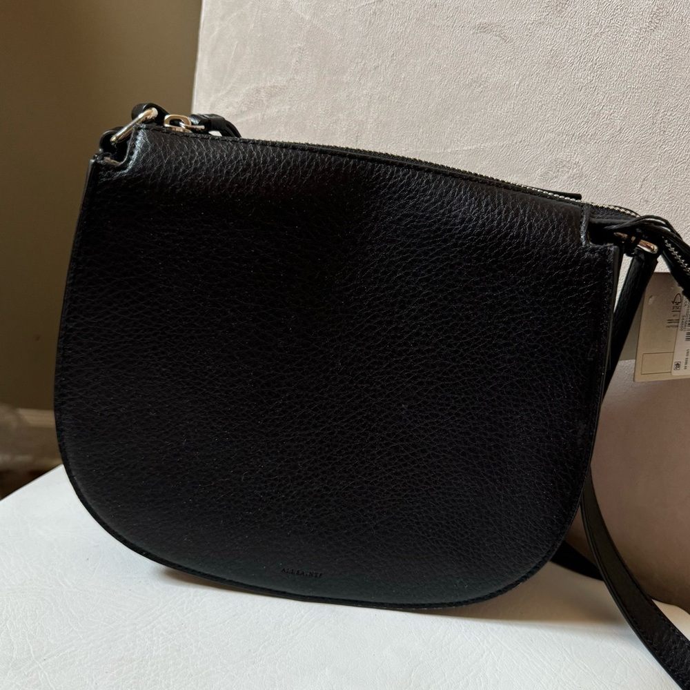 All Saints Black Capitan Round Crossbody Bag